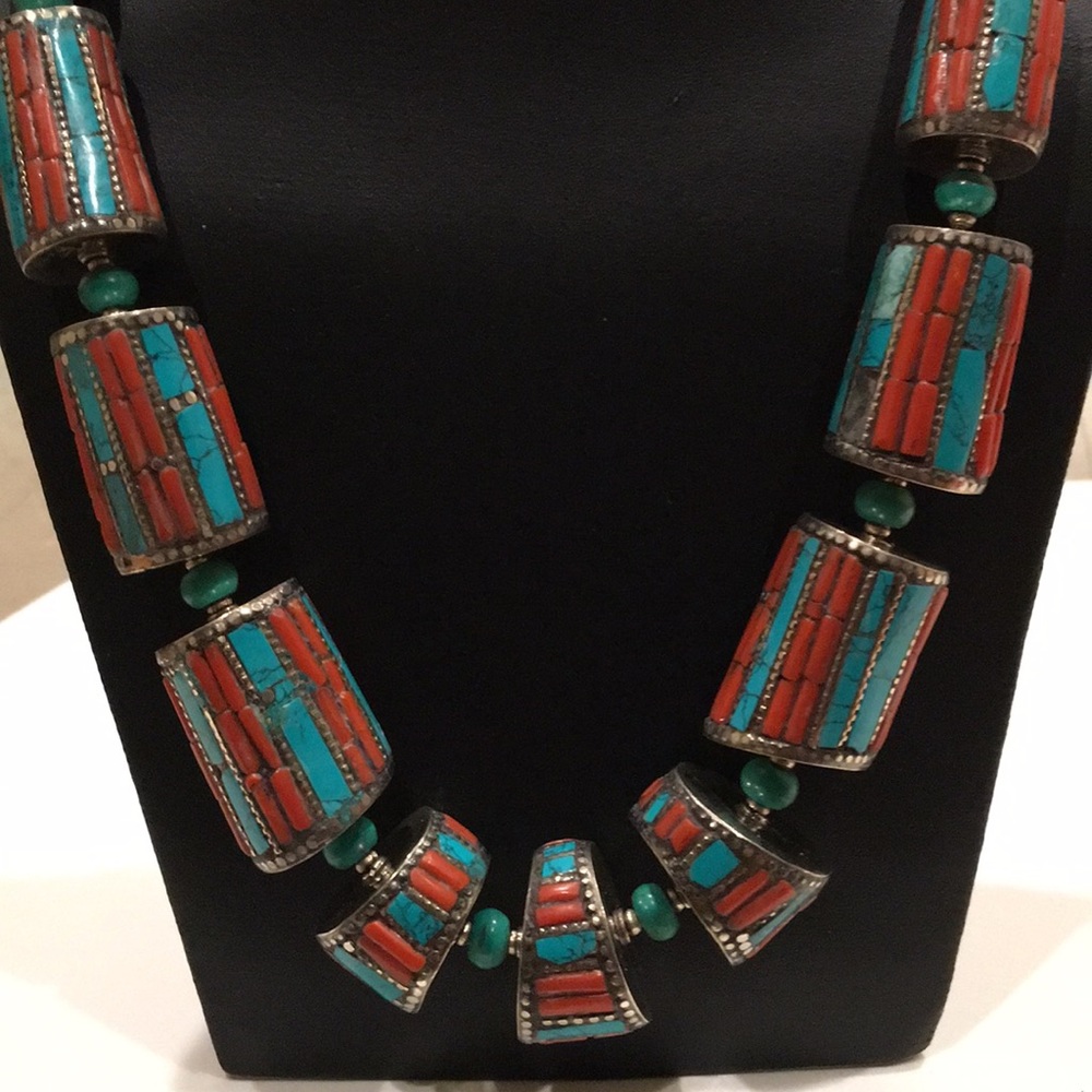 Turquoise Coral beads beaded Ethnic Necklace